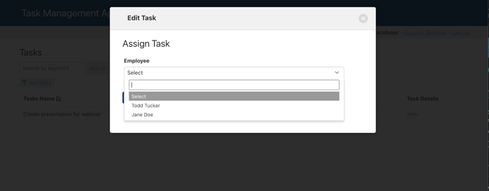 Image of Live App example of the Assign Tasks form