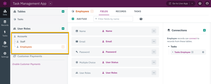 creating an app assignment Image of User Roles in the Builder