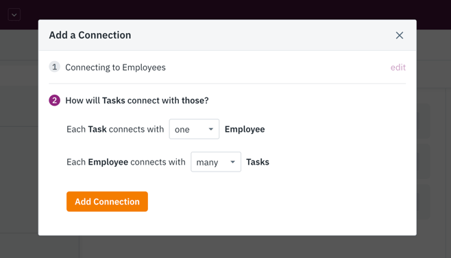 Image of adding a one-to-many connection to the Employees table 