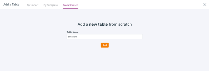 Image of the Add a Table screen