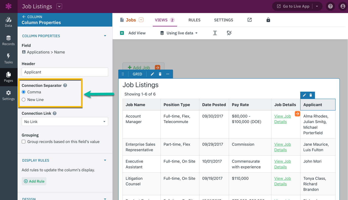 Combining Fields from Connected Records in Views