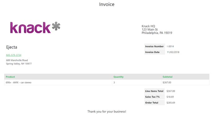 Image of the Live App Invoice page