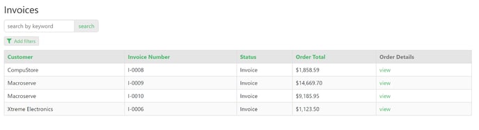 Image of the Live App page for Invoices