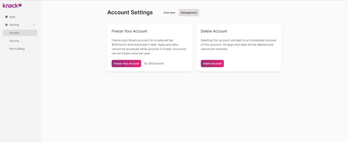 Image of the Account Settings in the Knack Dashboard