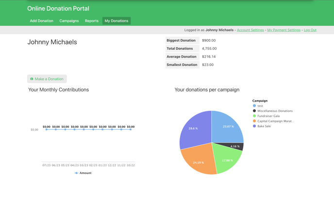 Image of the Online Donation Portal Live App page