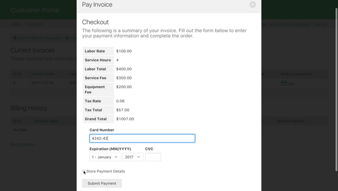 Image of Payment Method submission in the Live App